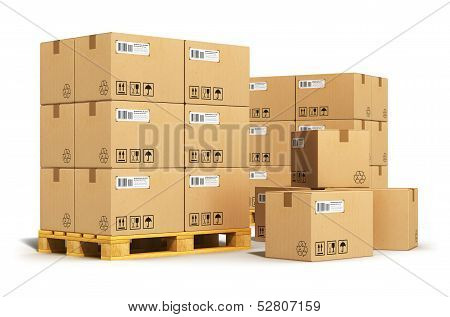 Cardboard boxes on shipping pallets