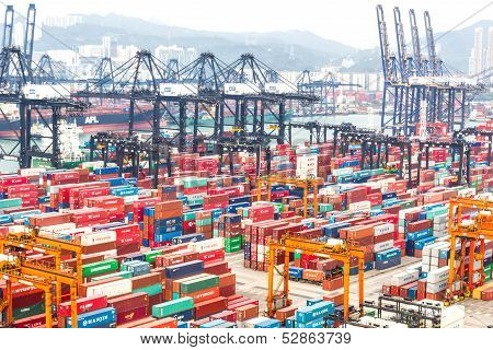 Containers At Hong Kong Commercial Port