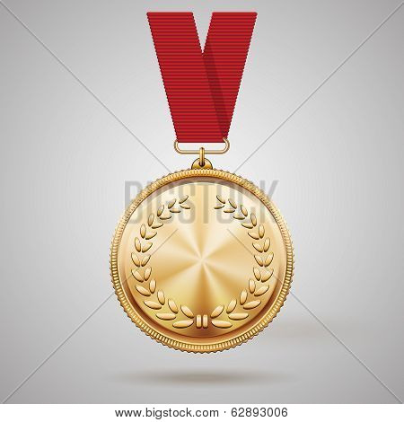 Vector gold medal on red ribbon