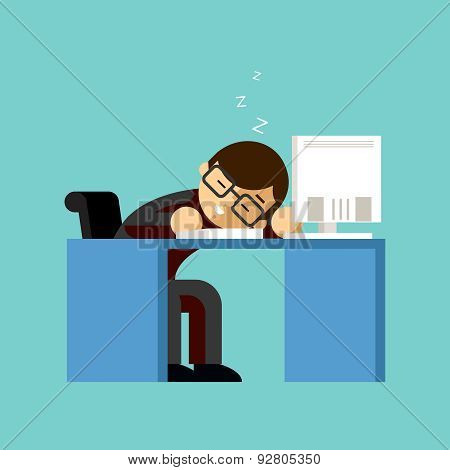 Businessman sleeping on his office desk top