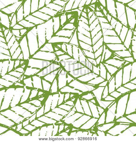 Watercolor Vector Leaf Seamless Pattern. Abstract Grunge Green And White Texture Background. Nature