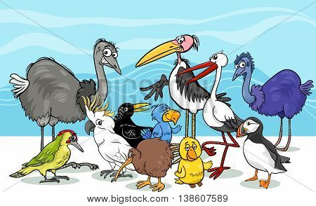 Birds Group Cartoon Illustration