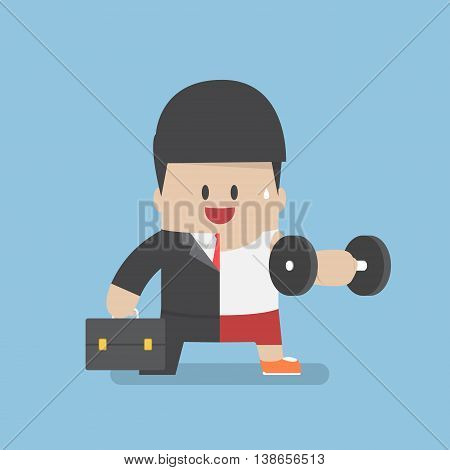 Businessman Between Work Mode And Exercise