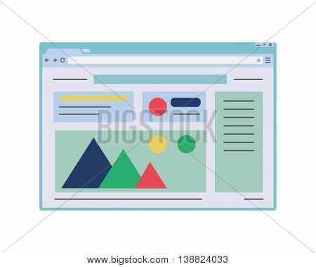 Flat web browser window mockup. Internet window with website page template.