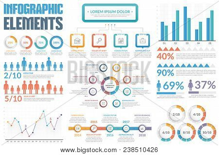 Infographic Elements - Bar And Line Charts, People Infographics, Circle Diagram, Process Diagram, St