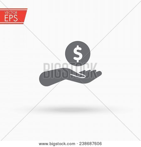 Hand Holding Coin Vector Icon In Meaning Income. Giving, Receiving Take Money. Concept Of Charity, D