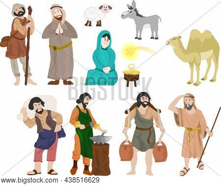 Group Of Shepherds And Figures For Christmas Nativity Scene