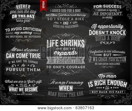 Set of Quotes Typographical Posters, Vector Design. Motivational Quotes for Inspirational Art. Chalk Blackboard Variant.