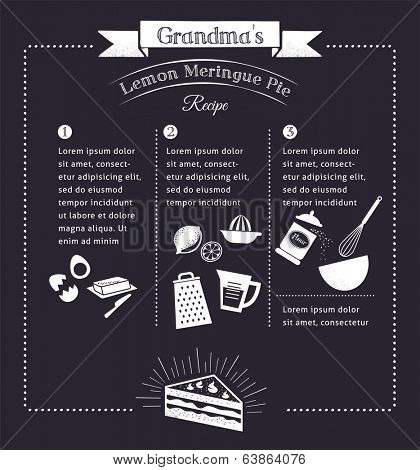 Chalkboard meal recipe template vector design with food icons and elements