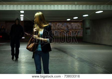 Afraid Woman In The Subway