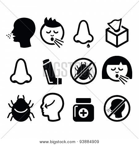 Cold, flu icons - nasal infection, allergy, nose design