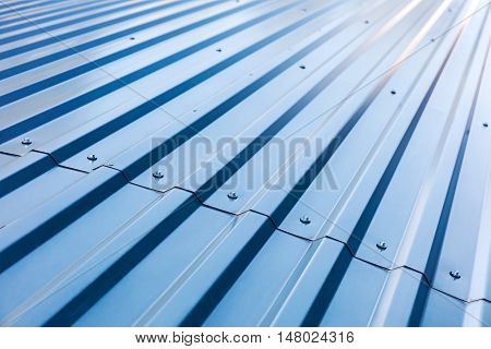 Blue Corrugated Metal Roof With Rivets