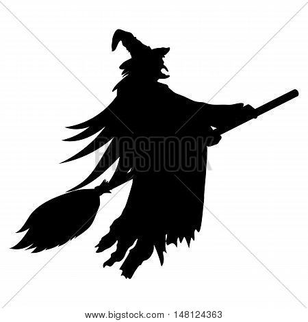 Scary witch witch flying on a broom on Halloween