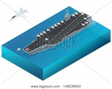 Aircraft assigned to the nuclear-powered aircraft carrier. Isometric vector american Navy Nuclear Aircraft carrier