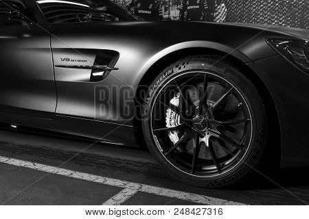 Sankt-petersburg, Russia, January 12, 2018 :mercedes-benz Amg Gtr 2018 V8 Biturbo Exterior Details. 