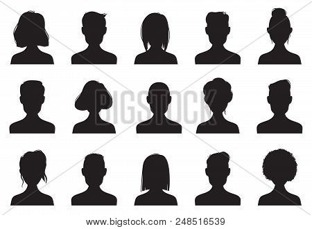 Profile Icons Silhouettes. Anonymous People Face Silhouette, Woman And Man Head Avatar Profile Icon 