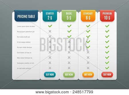 Comparison Pricing List. Comparing Price Or Product Plan Chart Compare Products Business Purchase Di