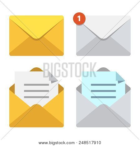 Letter In Mail Envelope. Mailbox Notification Or Email Message Icons Receiving Mms Closed Post Lette