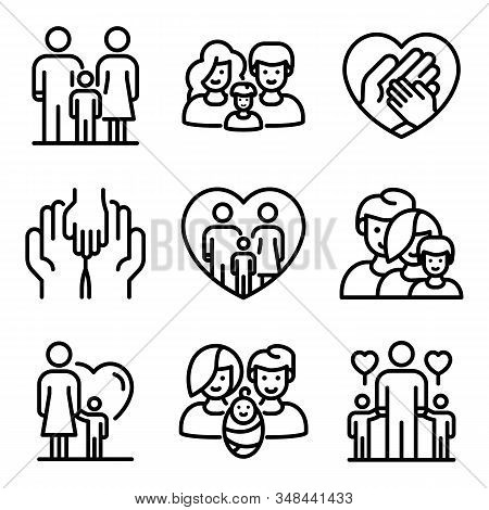 Foster Family Icons Set. Outline Set Of Foster Family Vector Icons For Web Design Isolated On White 