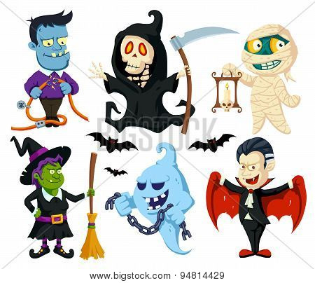 Halloween Flat Cartoon Characters Set