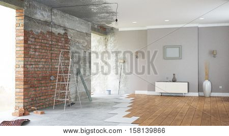 Renovation interior. 3D render