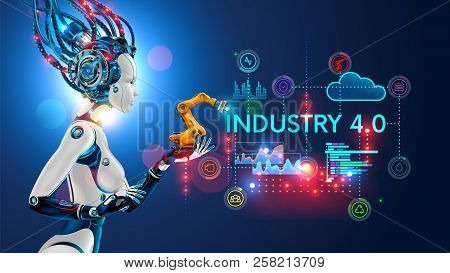 Concept Industry 4.0. Artificial Intelligence Automation Of Product Manufacturing On Smart Factory. 