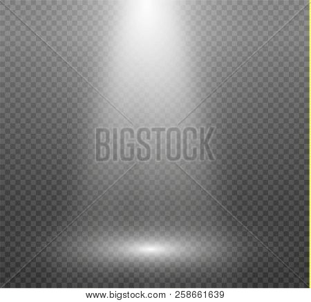 The Spotlight Shines On The Stage. Light Exclusive Use Lens Flash Light Effect. Light From A Lamp Or