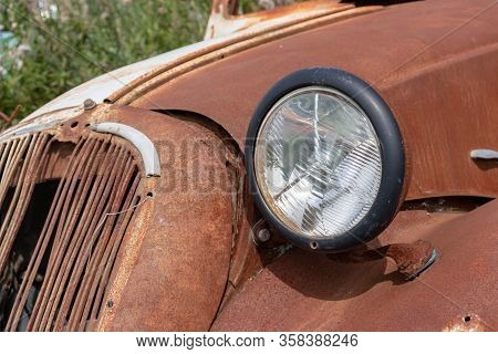 Parts Of Old Abandoned Rusty Vehicles, Crushed Cars In Scrapyard, Junk Yard Needed To Be Utilised An