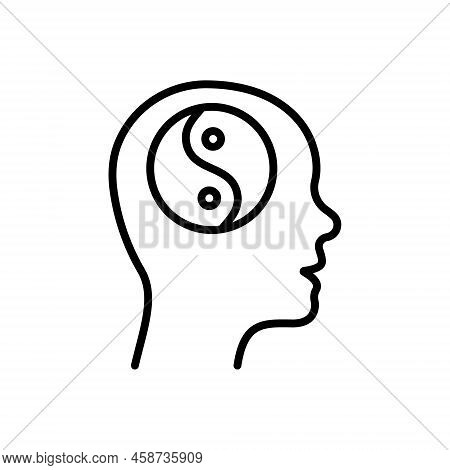 Yin Yang In Man Head Line Icon. Yinyang In Human Brain Linear Pictogram. Harmony, Unity, Balance Out