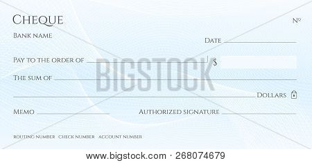 Check, Cheque (chequebook Template). Guilloche Pattern With Abstract Line Watermark. Blue Background