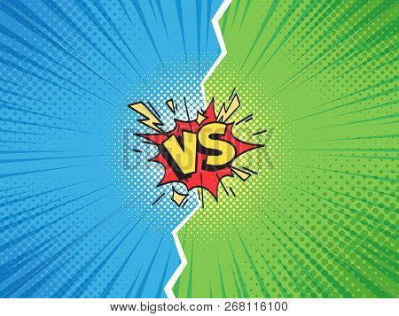 Comic Frame Vs. Versus Duel Battle Or Team Challenge Confrontation Cartoon Comics Halftone Backgroun