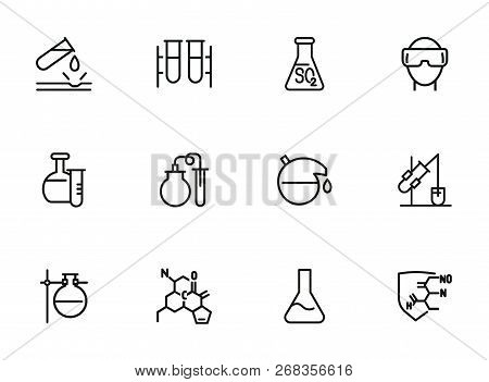 Chemical Research Line Icon Set. Chemist, Beaker, Experiment. Science Concept. Can Be Used For Topic