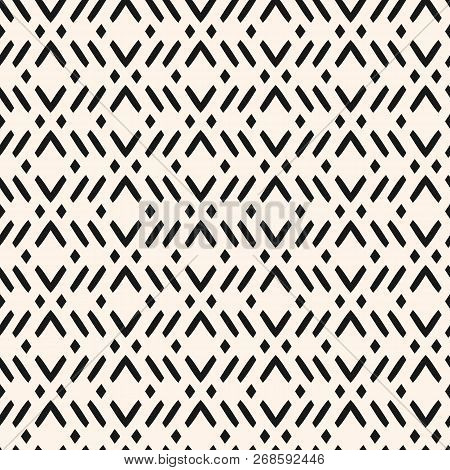 Vector Geometric Seamless Pattern With Zig Zag Lines, Stripes, Rhombuses. Modern Abstract Black And 