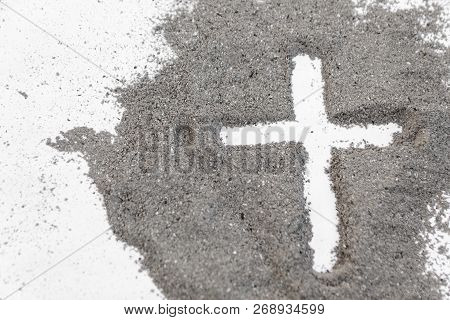 Cross Made Of Ashes, Ash Wednesday, Lent Season Vintage Abstract Background