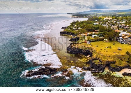 Aerial View Of The Cliffs Of The Spectacular Gris Gris Beach, In Southern Mauritius. Here, Is The St