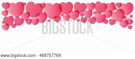 Red, Pink Hearts Border On White, With Copy Space. Flat Style Vector Illustration. Abstract Geometri