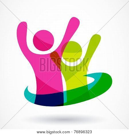 Vector Logo Design Template. Colorful Abstract Happy People Illustration. Concept For Social Network