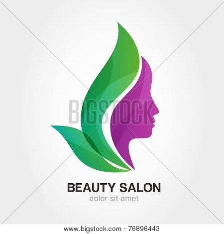 Woman's Face In Flower Leaves. Abstract Design Concept For Beauty Salon, Massage, Cosmetic And Spa.