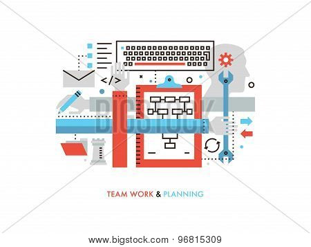 Team Work Production Flat Line Illustration