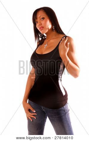 Sexy African American woman in casual fashion proves that real woman have some curves!