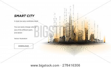 Smart City Low Poly Wireframe On White Background.city Hi Tech Abstract Or Metropolis.intelligent Bu