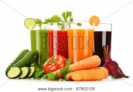 Glasses With Fresh Vegetable Juices Isolated On White