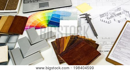 Renovation. Renovation home. Renovation concept. Home remodel material. Interior home remodeling color selection. Samples of home renovation materials. Interior home renovation.