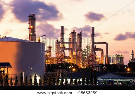 Oil Refinery factory at twilight petrochemical plant Petroleum Chemical Industry