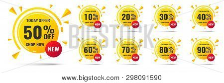 Sale Tags Set Vector Badges Template, 10 Off, 20 , 90, 80, 30, 40, 50, 60, 70 Percent Label Symbols,