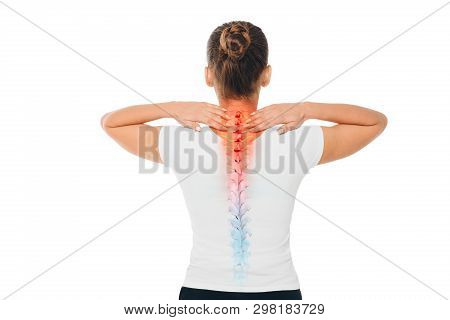 Pain In The Spine. Composite Of Image Spine And Female Back With Backache.