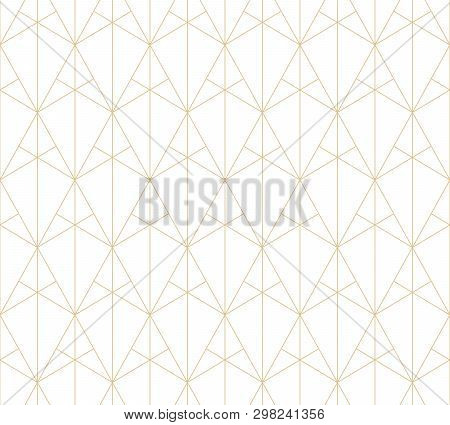 Golden Lines Pattern. Vector Geometric Seamless Texture With Subtle Grid, Thin Lines, Triangles, Dia