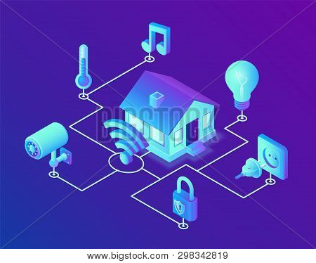 Smart Home System Concept. 3d Isometric Remote House Control System. Iot Concept. Smart Home Connect