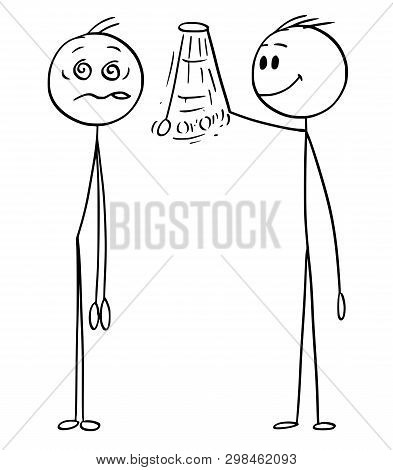 Cartoon Stick Figure Drawing Conceptual Illustration Of Hypnotist Or Psychologist Hypnotize Man Or P