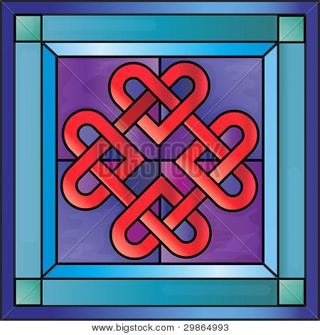 Stained glass with Celtic hearts. EPS10 vector format.